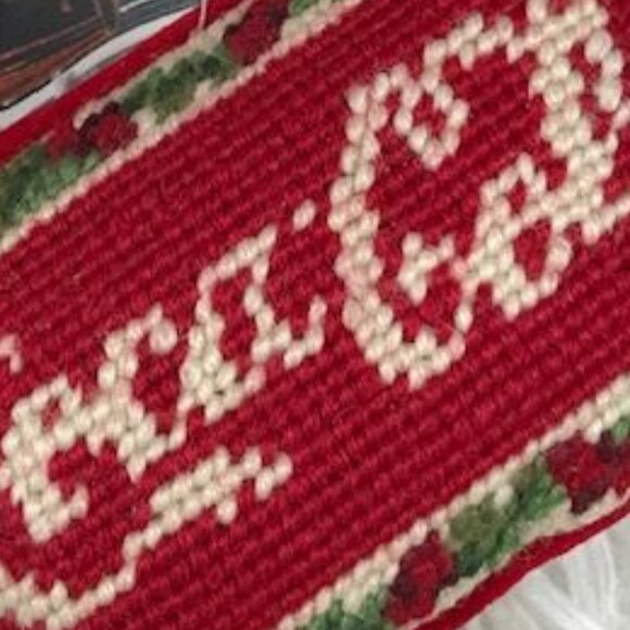 Vintage Coca-Cola Needlepoint Poinsettia Pillow Ornament - Picture 2 of 5